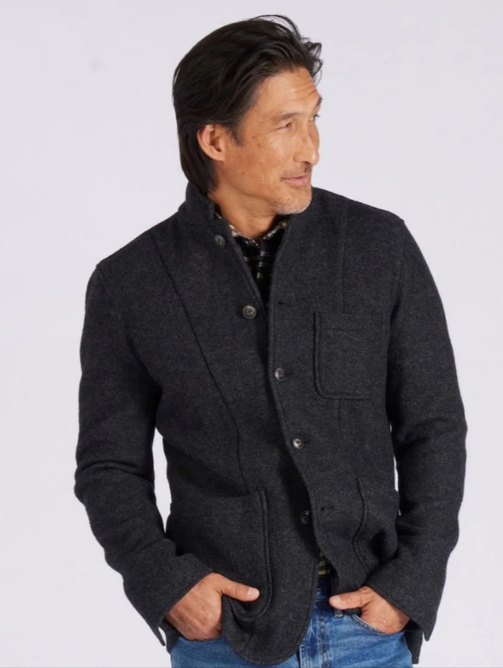 Grayers Lambswool Charcoal Button-Up Jacket Blazer Sweater Cardigan